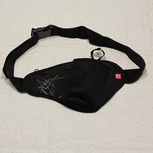 Black Sport Waist Bag with Bottle Holder and Zippered Pocket  Unisex